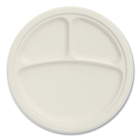 Dart Bare Eco-Forward Sugarcane Dinnerware, 3-Compartment Plate, 10" dia, Ivory, 500PK 10PSC3R
